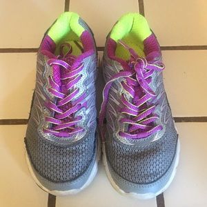 Fila girls size 13, gray, purple, and yellow.